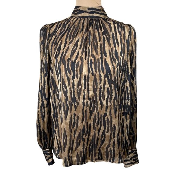 New H & M Women's Blouse Brown Black Leopard Size S Small Mock Neck - Picture 1 of 10